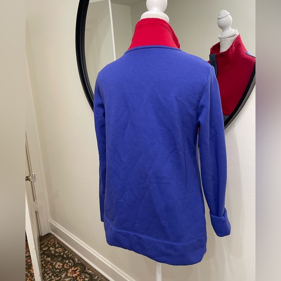 L.L. Bean Red and Blue Colorblock Organic Cotton Pullover 1/2 Zip Pocket small - Picture 4 of 5